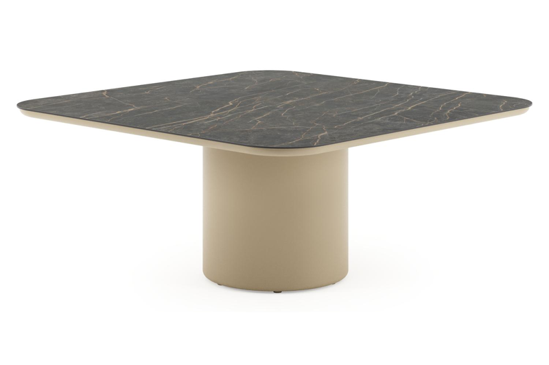 Amico low dining tuintafel afgerond vierkant in beige aluminium en volkeramiek Black Obsession - L 148 x B 148 x H 61 cm