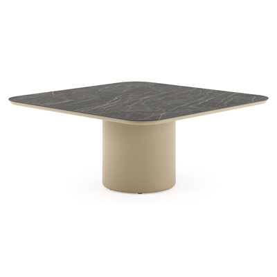 Amico low dining tuintafel afgerond vierkant in beige aluminium en volkeramiek Black Obsession - L 148 x B 148 x H 61 cm
