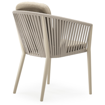 Chaise de jardin Orso en aluminium beige et corde plate tissée verticalement beige avec coussin luxe en All Weather Cosytica Althea Camel