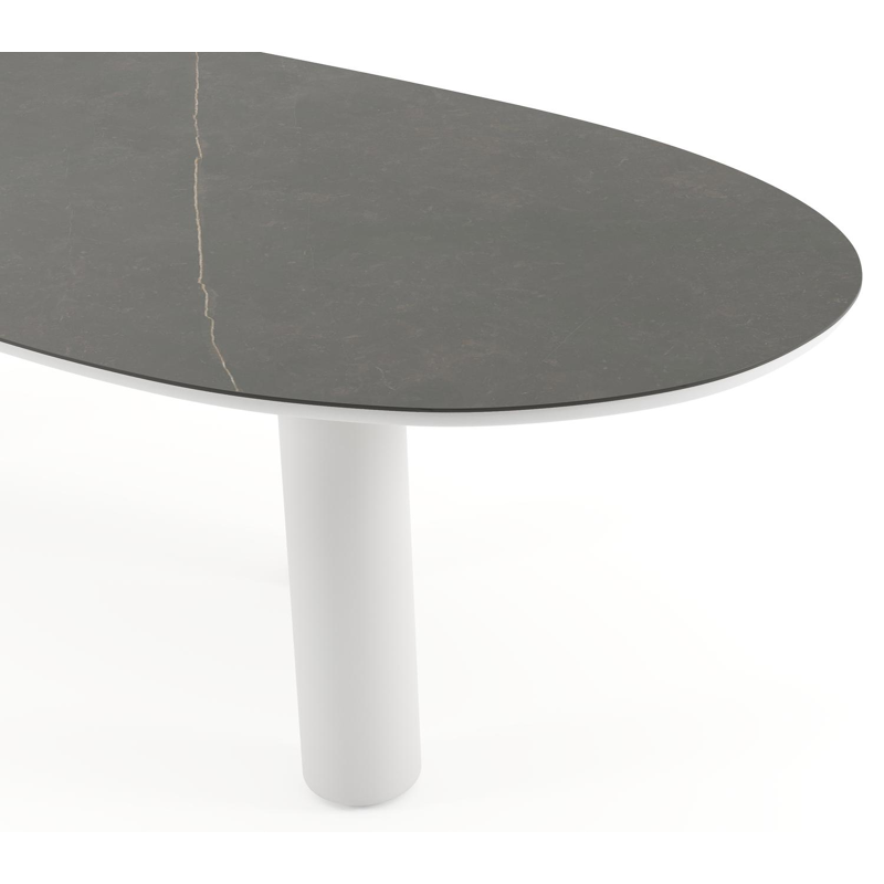 Table de jardin Amico organique en aluminium blanc et céramique pleine Calatorao - Lg. 280 x Lrg. 120 x Haut. 73.5 cm