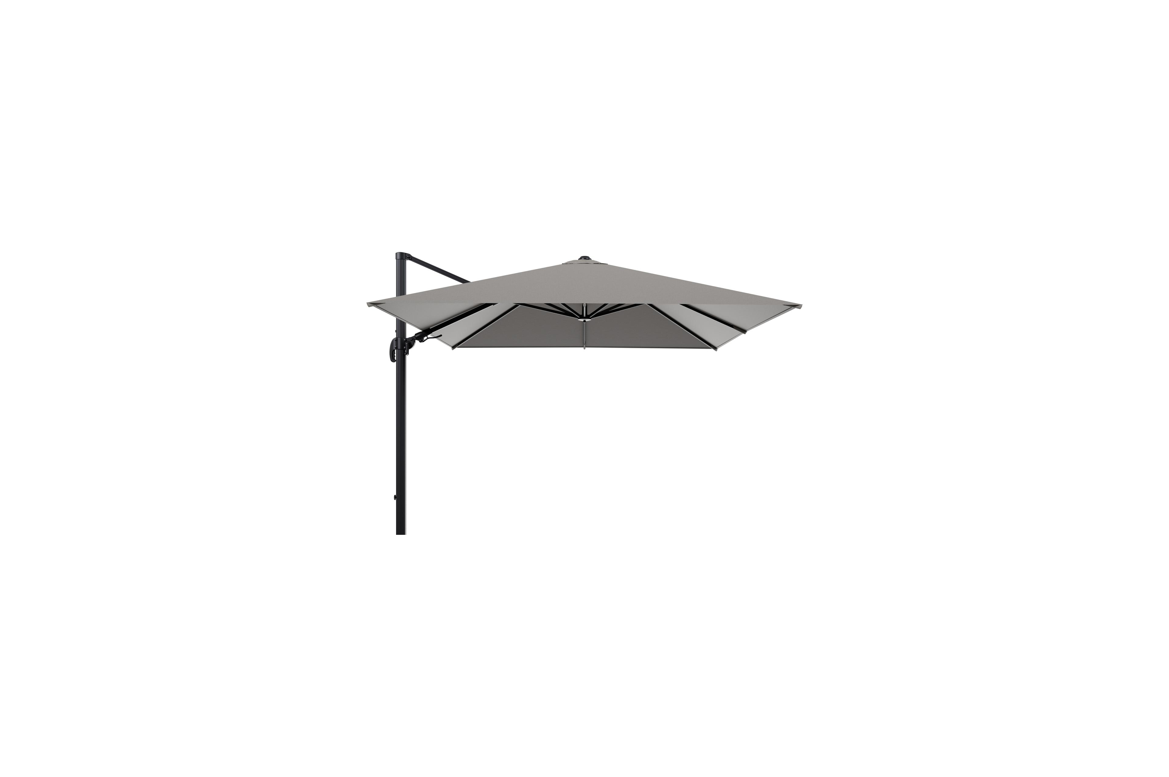 Avola zweefparasol met tiltfunctie in zwart aluminium met grijs weather+ softtouch parasoldoek - L1 300 x L2 300 cm (zonder voet)
