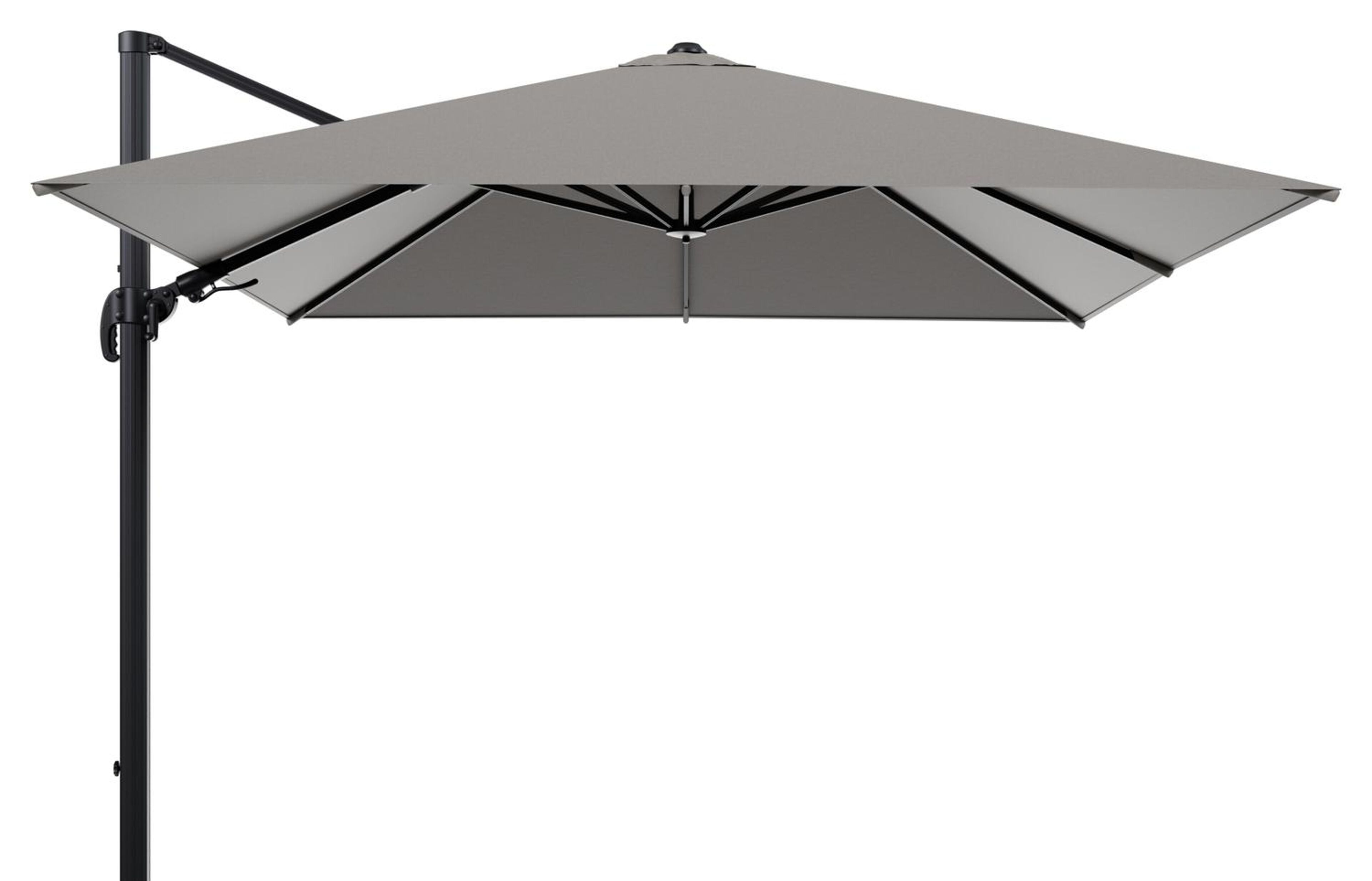 Parasol pendant Avola avec fonction tilt en aluminium noir avec toile de parasol en weather+ softtouch gris - Larg1 300 x Larg2 300 cm (sans pied de parasol)