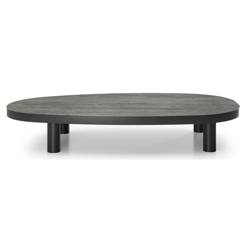 Donato loungetafel in zwart aluminium en volkeramiek aspen grey - L 151 x B 90 x H 25 cm