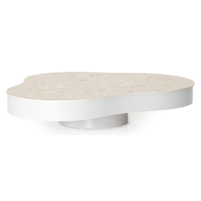 Lomano loungetafel in wit aluminium en volkeramiek Retrostone - L 131 x B 108 x H 8 cm
