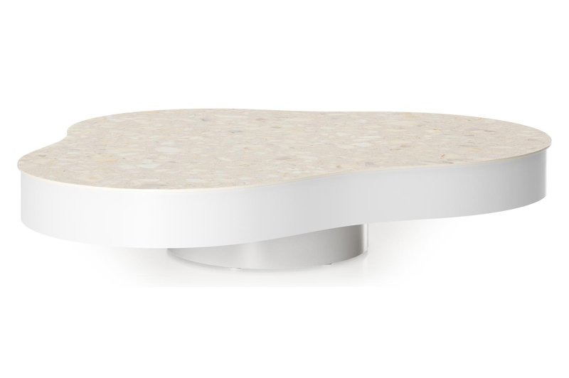 Lomano loungetafel in wit aluminium en volkeramiek Retrostone - L 131 x B 108 x H 8 cm