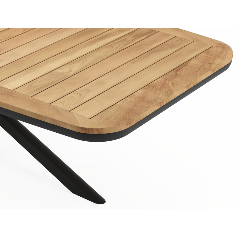 Pamplona bootvormige tuinset in zwart aluminium en teak natural finish met 8 Matera tuinstoelen