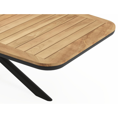 Pamplona bootvormige tuinset in zwart aluminium en teak natural finish met 8 Artena tuinstoelen