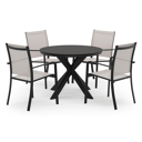 Pamplona ronde tuinset in zwart aluminium en sintered stone notte minerale met 4 Calobra tuinstoelen