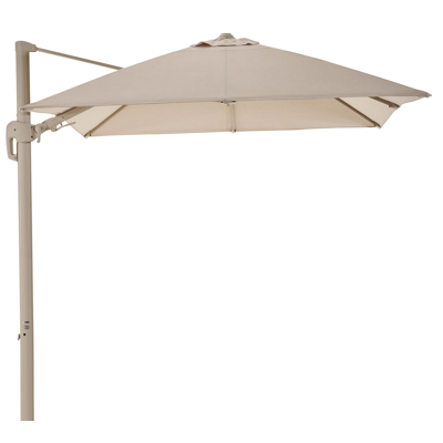Rufina zweefparasol met tiltfunctie in beige aluminium met beige all weather sunbrella® premium parasoldoek - L1 350 x L2 250 cm (zonder voet)