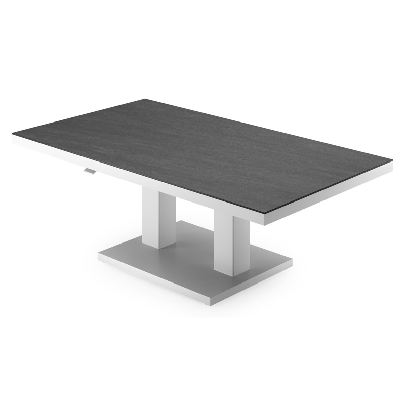 Cirello pop-up loungetafel rechthoekig in wit aluminium en volkeramiek Basalt Black - L 140 x B 80 x H 71 cm