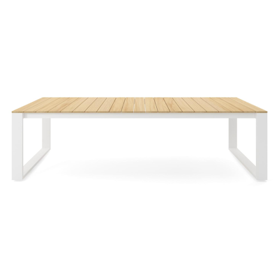 Table de jardin Verato en aluminium blanc et teck - Lg 280 x Larg. 110 x H 76.5 cm