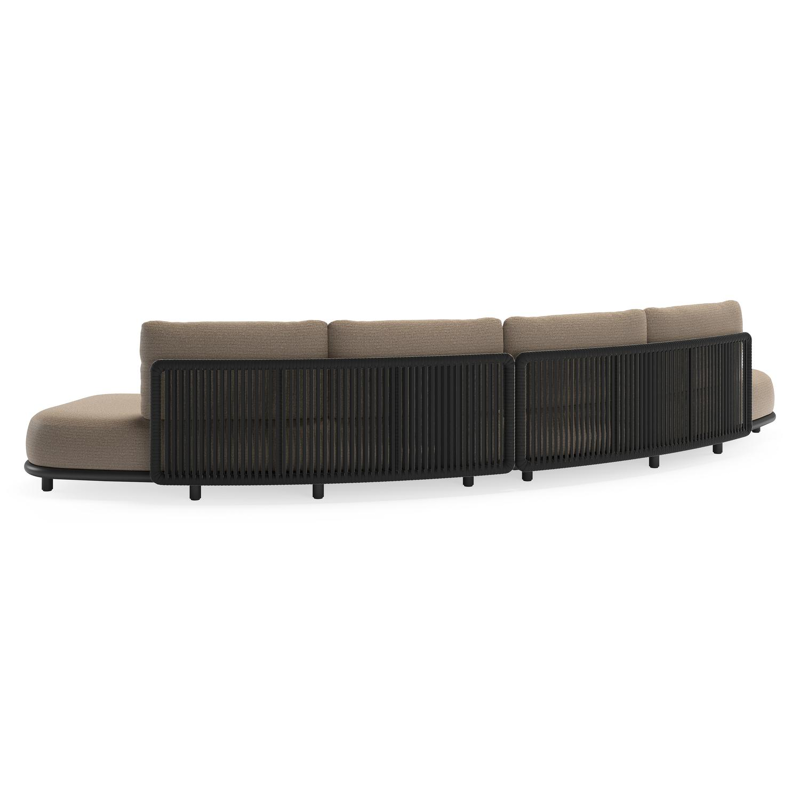 Lomano loungebank in zwart aluminium en beige verticaal geweven luxe vlakke rope met firenze earth all weather solica kussen