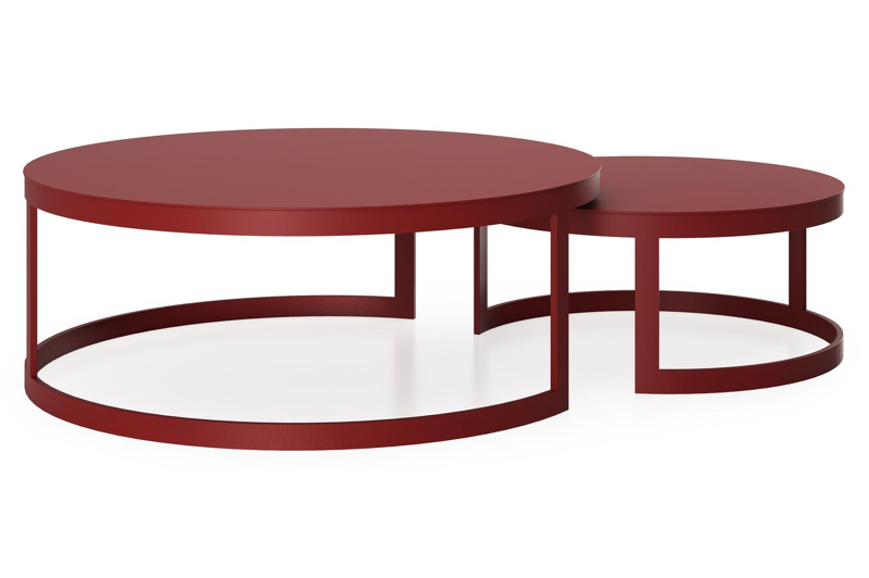 Enna set van 2 loungetafels in ruby aluminium - Dia. 100/70 x H 37/30 cm