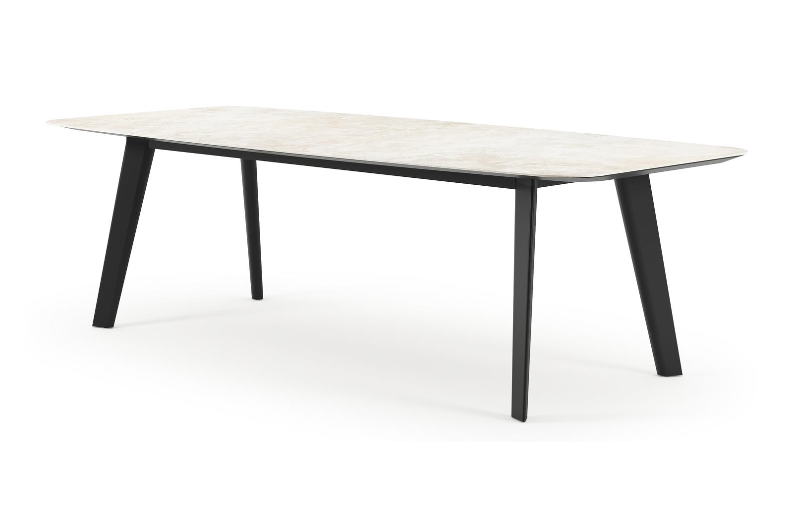 Table de jardin Lacirma forme bateau en aluminium noir et céramique pleine Rapolano Lg. 255 x Lrg. 115 cm