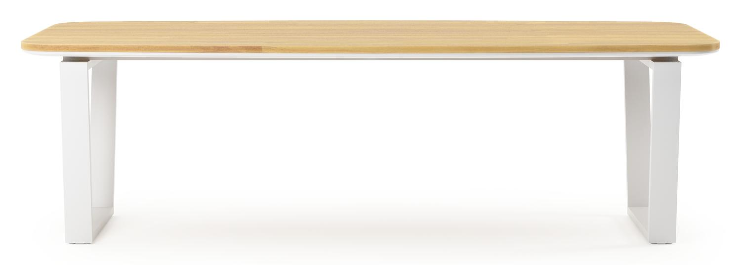 Pagino tuintafel bootvorm in wit aluminium en teak - L 255 x B 115 x H 73 cm
