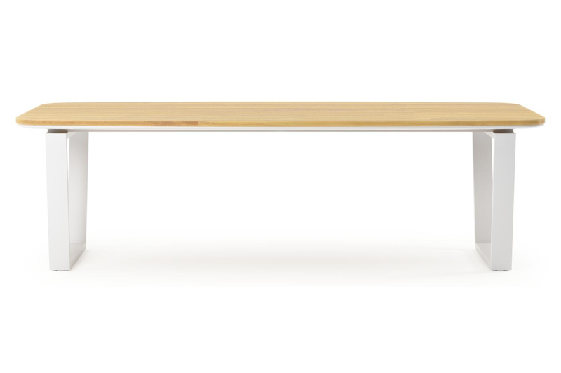 Pagino tuintafel bootvorm in wit aluminium en teak - L 255 x B 115 x H 73 cm