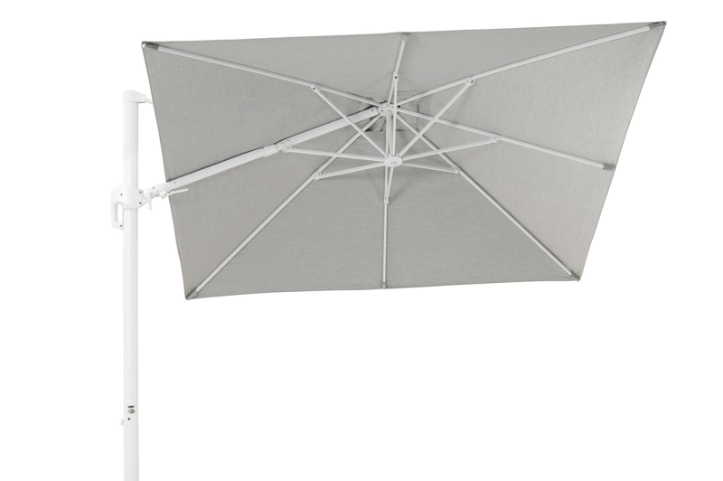 Parasol pendant Rufina avec fonction tilt en aluminium blanc avec toile de parasol en all weather sunbrella® premium gris - Larg1 300 x Larg2 300 cm (sans pied de parasol)