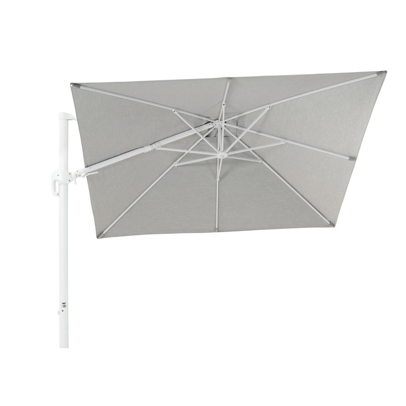 Parasol pendant Rufina avec fonction tilt en aluminium blanc avec toile de parasol en all weather sunbrella® premium gris - Larg1 300 x Larg2 300 cm (sans pied de parasol)
