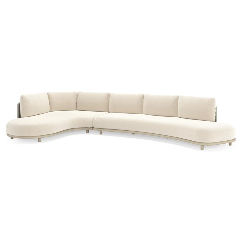 Lomano loungehoek in beige aluminium en beige verticaal geweven luxe vlakke rope met Althea Off White all weather cosytica
