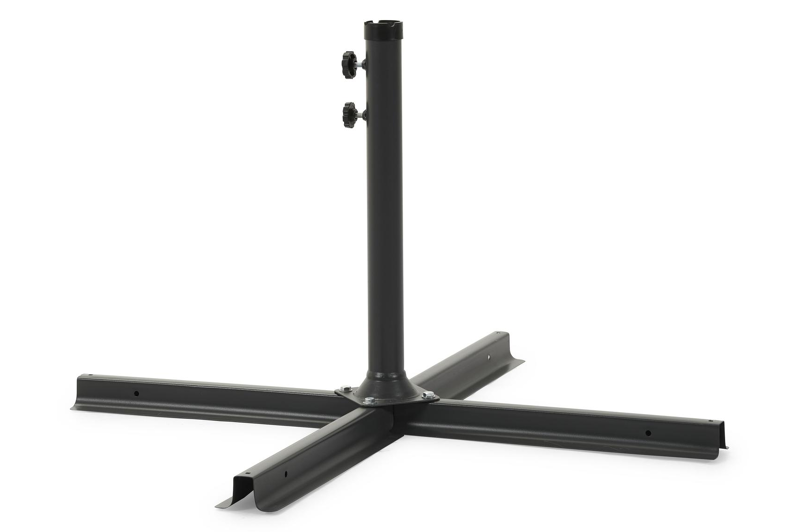 Avola zweefparasol met tiltfunctie in zwart aluminium met grijs weather+ softtouch parasoldoek - L1 300 x L2 300 cm (met voet)