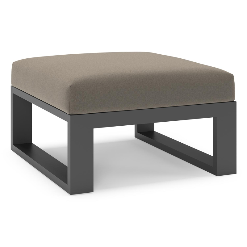 Verato poef in zwart aluminium met natte carbon beige all weather sunbrella® luxe kussen