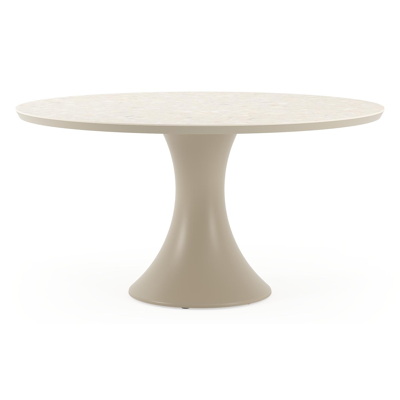 Table de jardin Fano ronde en aluminium beige et céramique pleine Retrostone Diam. 148 x Haut. 74 cm