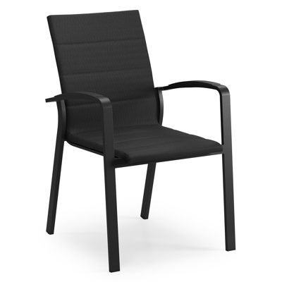 Lioni stapelbare tuinstoel in zwart aluminium en zwart luxe comfort textilene