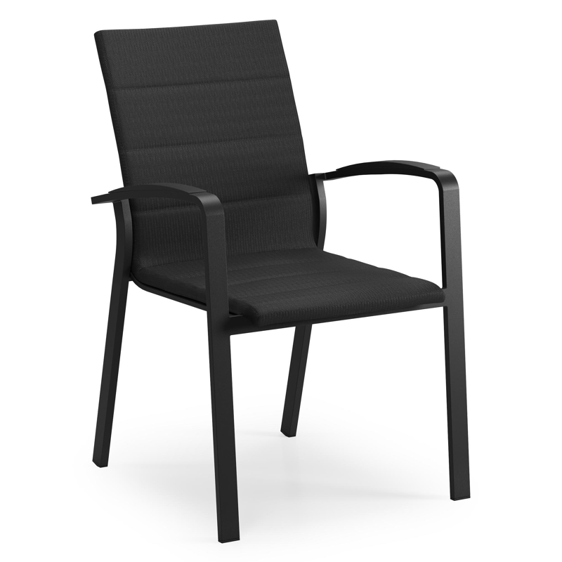 Lioni stapelbare tuinstoel in zwart aluminium en zwart luxe comfort textilene