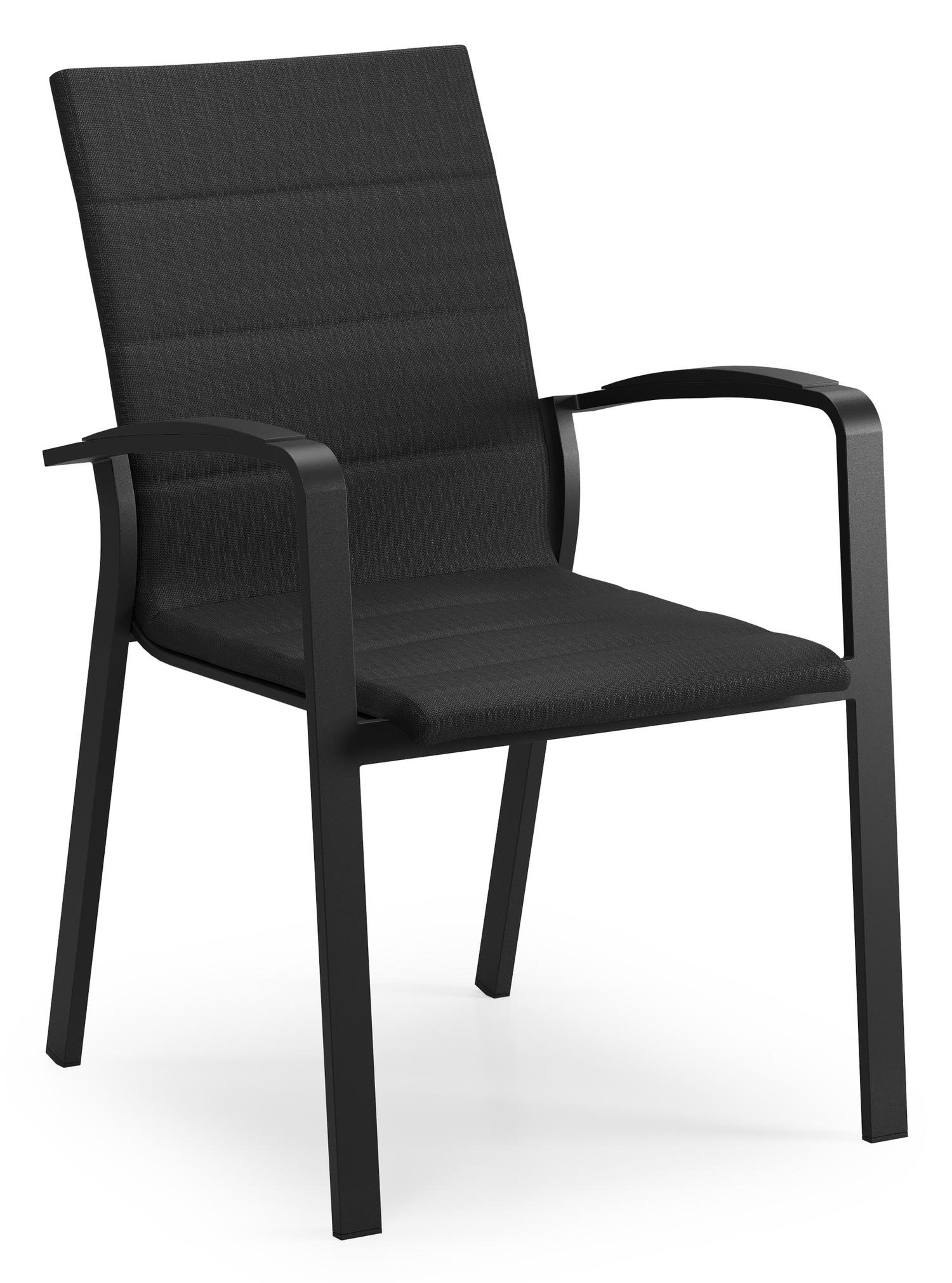 Lioni stapelbare tuinstoel in zwart aluminium en zwart luxe comfort textilene