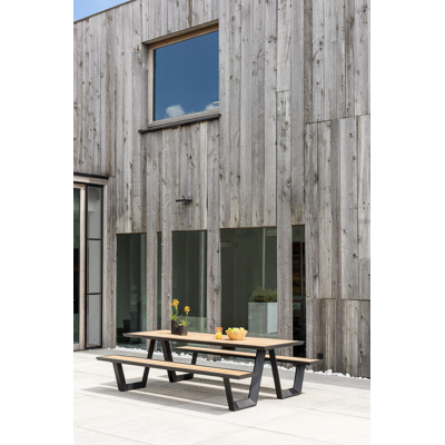 Sevilla picknicktafel in zwart aluminium en teak tafelblad - L 240 x B 175 x H 71 cm