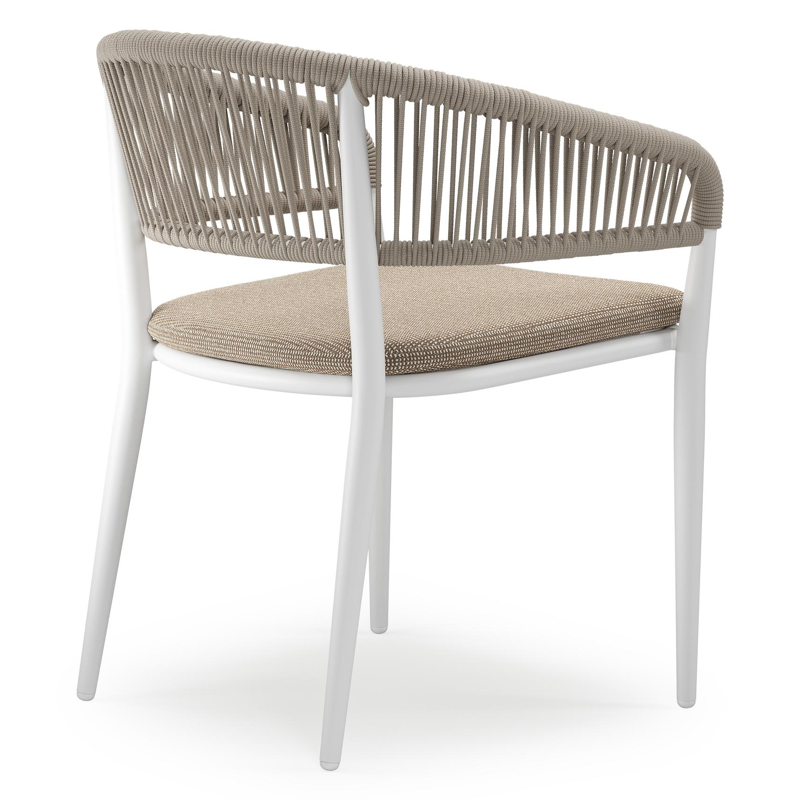 Tolfa stapelbare tuinstoel in wit aluminium en beige verticaal geweven ronde rope met stoelkussen in All Weather Solica Firenze Earth