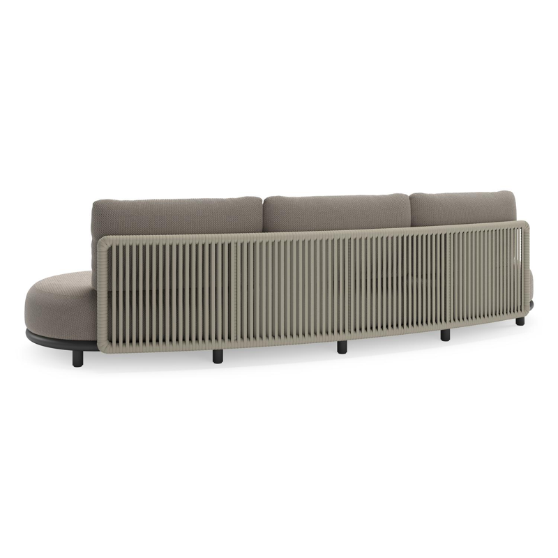 Lomano loungebank in zwart aluminium en beige verticaal geweven luxe vlakke rope met Lopi Pepper all weather sunbrella® luxe