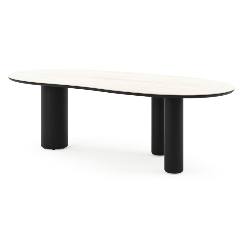 Amico tuintafel organisch in zwart aluminium en volkeramiek Travertino Bianco - L 240 x B 110 x H 73.5 cm