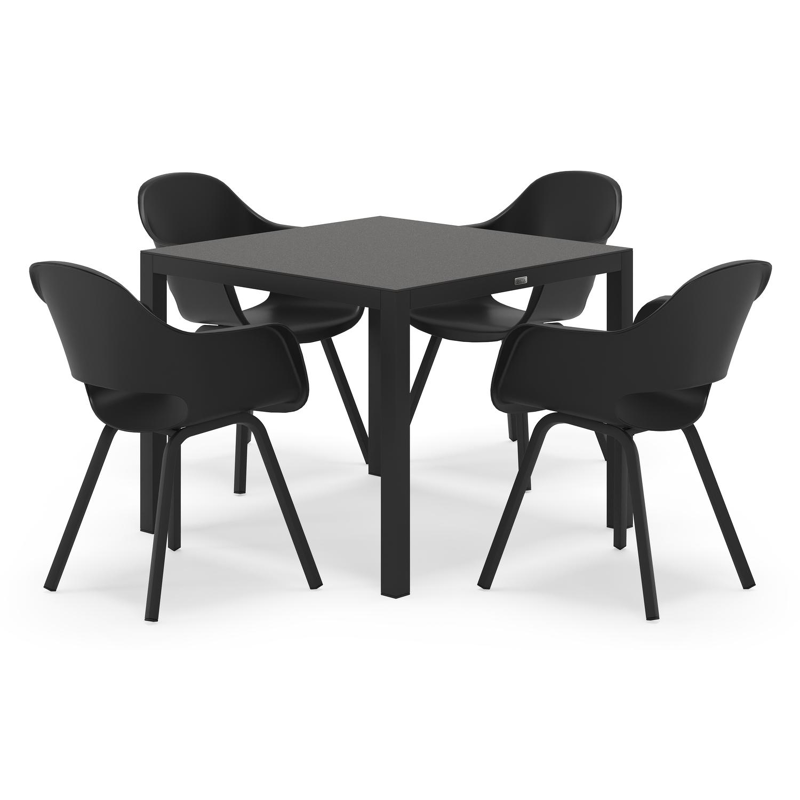 Feltro vierkante tuinset in zwart aluminium en sintered stone notte minerale met 4 Artena tuinstoelen