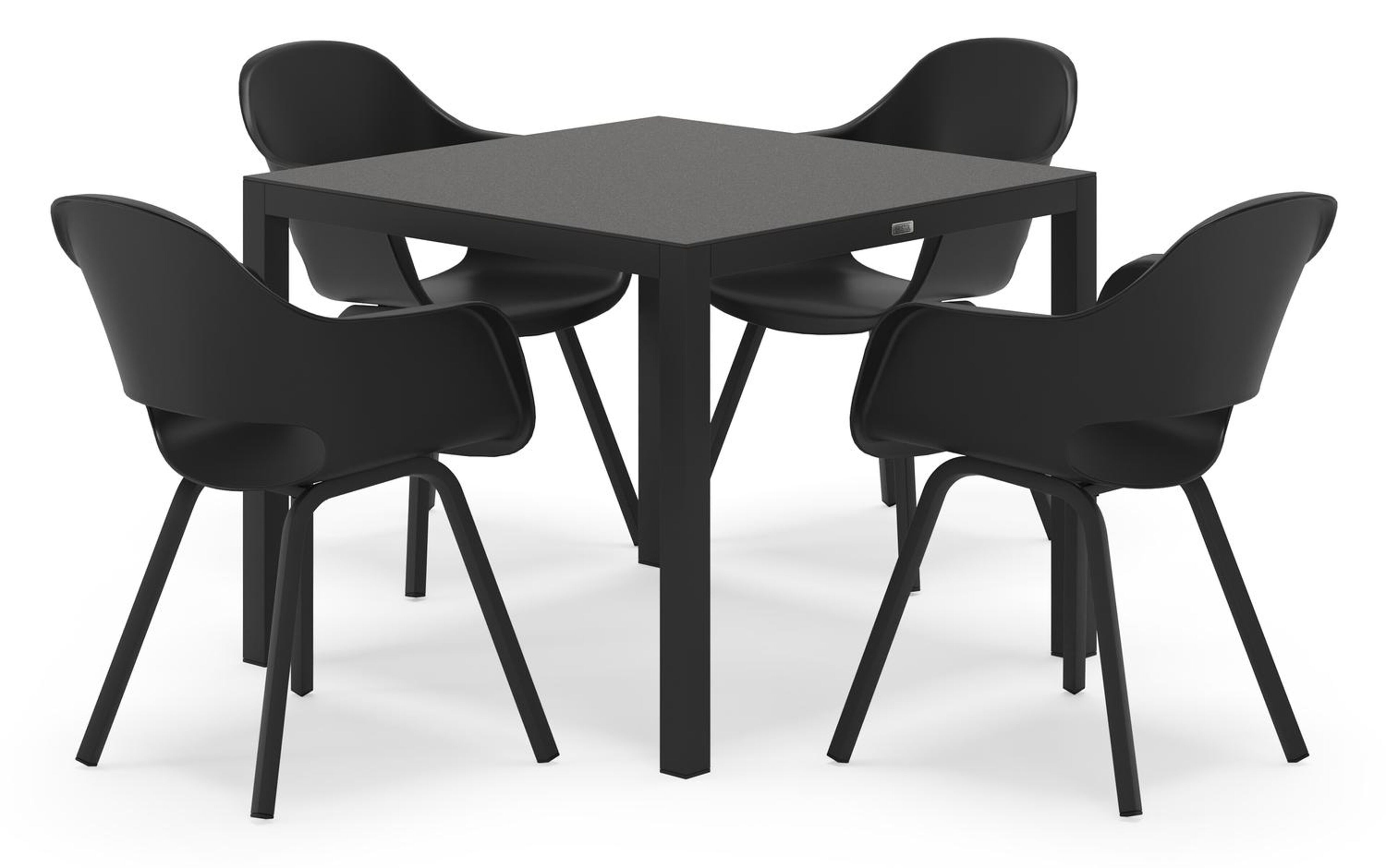 Feltro vierkante tuinset in zwart aluminium en sintered stone notte minerale met 4 Artena tuinstoelen