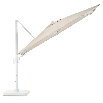 Avola zweefparasol met tiltfunctie in wit aluminium en Natte Graumel Chalk Sunbrella® Premium parasoldoek - L1 200 x L2 300 cm met Pedito parasolvoet 120 kg