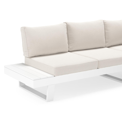 Alora loungehoek in wit aluminium met beige Weather+ Softtouch kussen en loungetafel