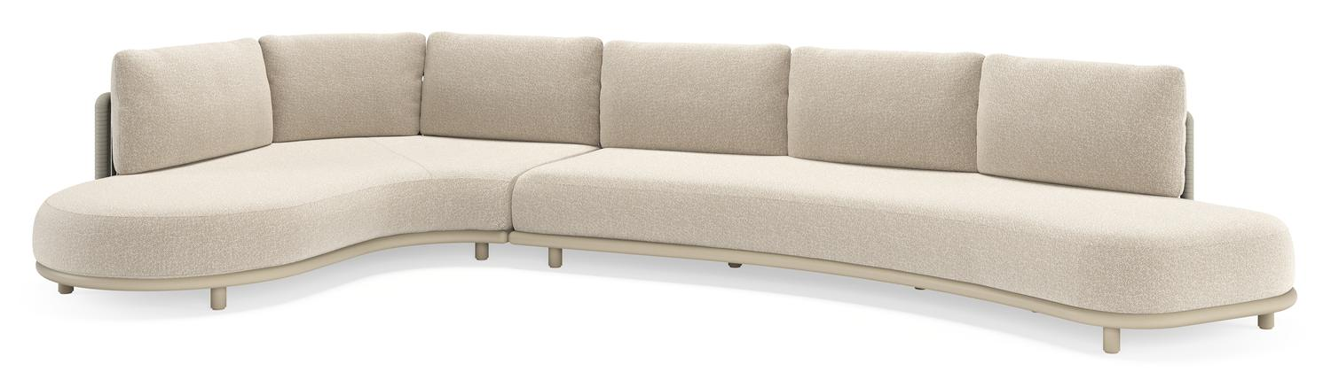 Lomano loungehoek in beige aluminium en beige verticaal geweven luxe vlakke rope met Marbella Ecru all weather cosytica