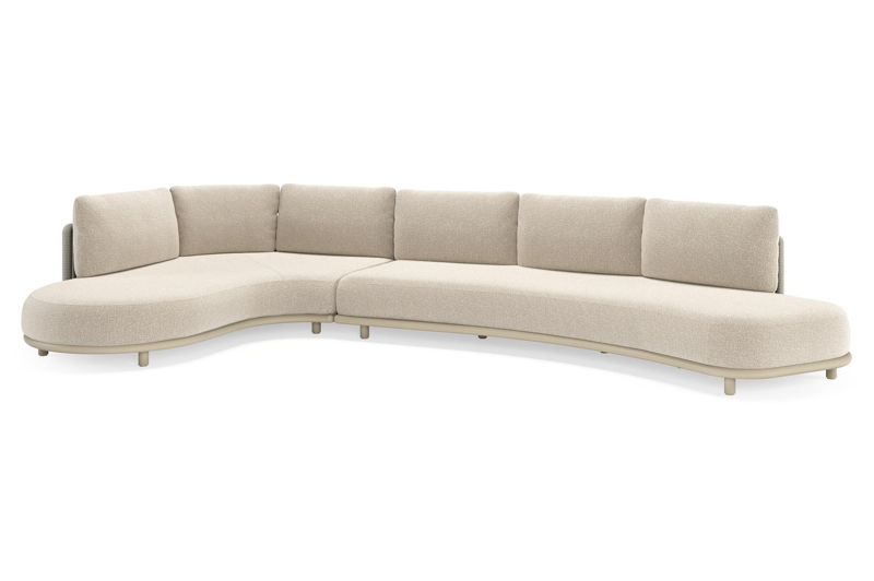 Lomano loungehoek in beige aluminium en beige verticaal geweven luxe vlakke rope met Marbella Ecru all weather cosytica