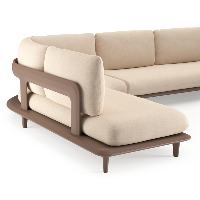 Bomero loungehoek in taupe aluminium met heritage papyrus all weather sunbrella® luxe kussen