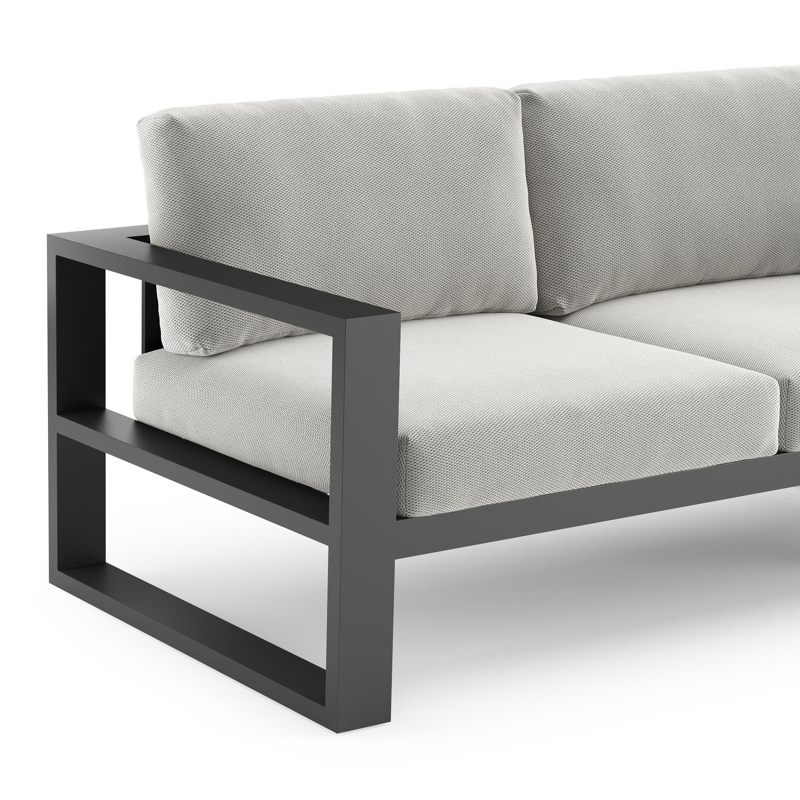 Verato loungehoek in zwart aluminium met lopi ash all weather sunbrella® luxe kussen