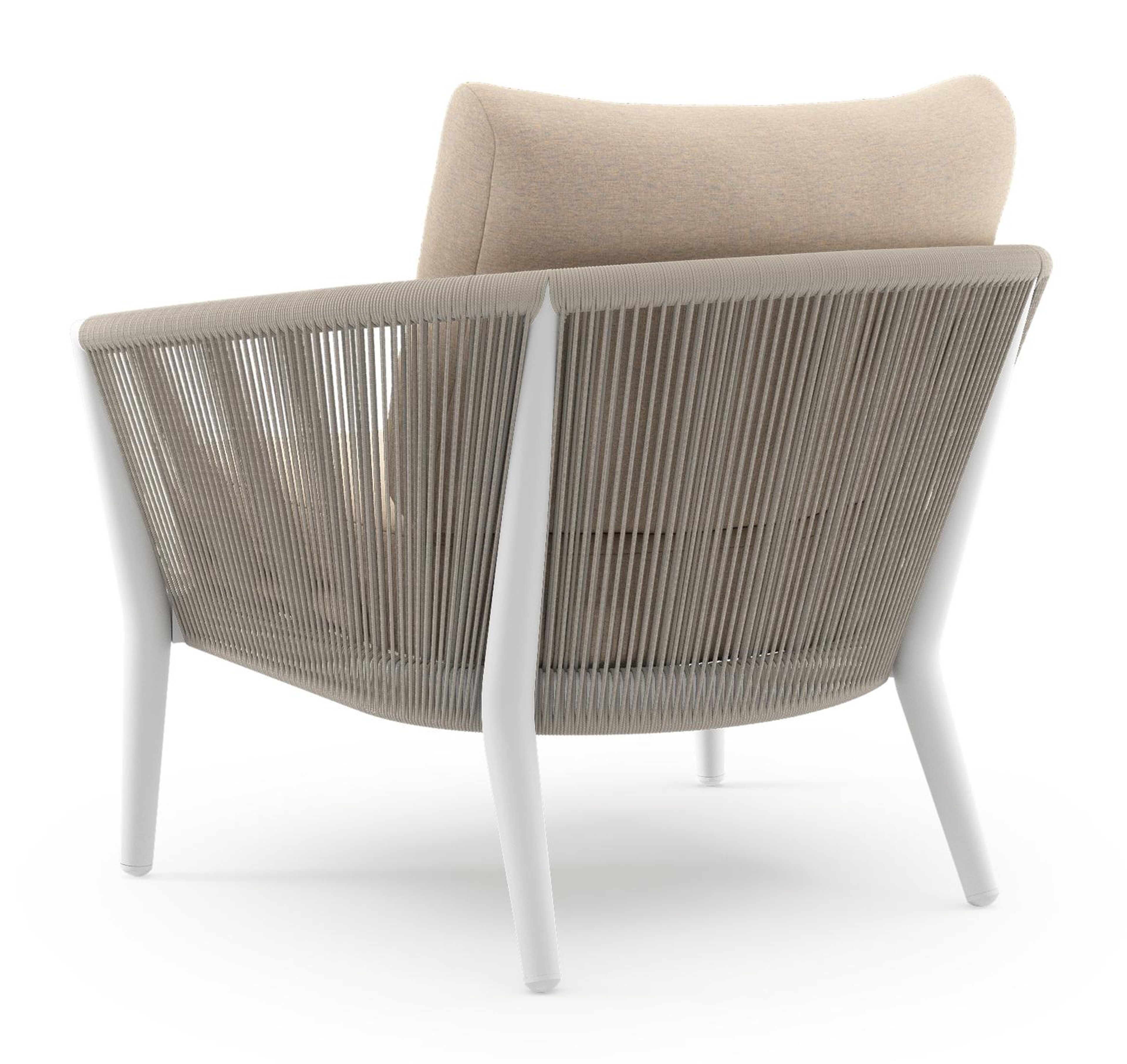 Orso loungestoel in wit aluminium en beige verticaal geweven ronde rope met Heritage Papyrus all weather sunbrella® luxe kussen