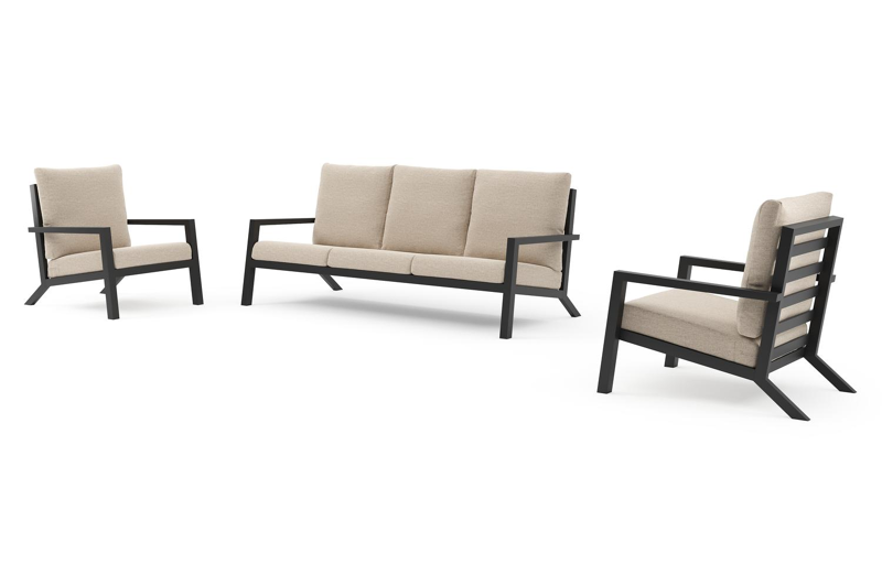 Arnes loungeset in zwart aluminium met rustic weather+ softtouch kussen