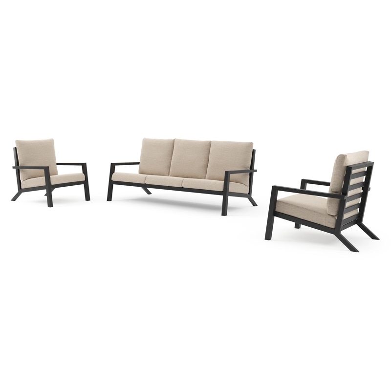 Arnes loungeset in zwart aluminium met rustic weather+ softtouch kussen