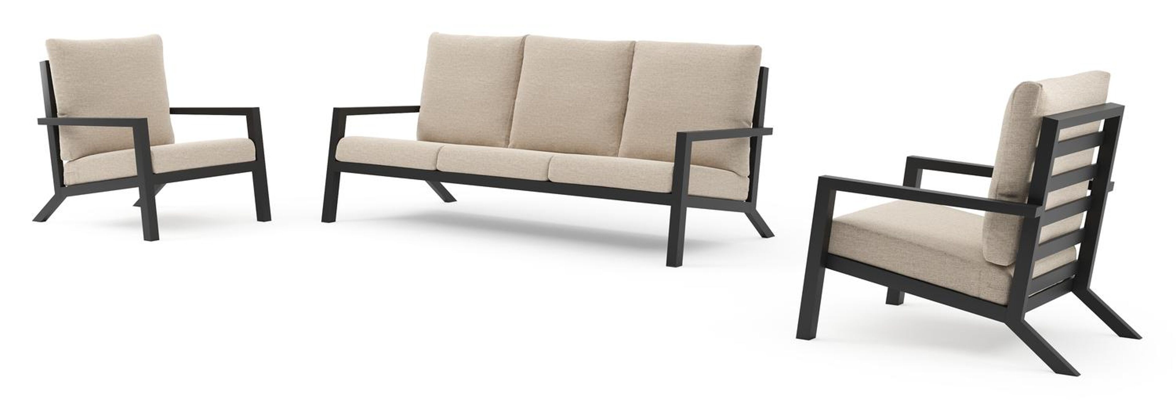 Arnes loungeset in zwart aluminium met rustic weather+ softtouch kussen