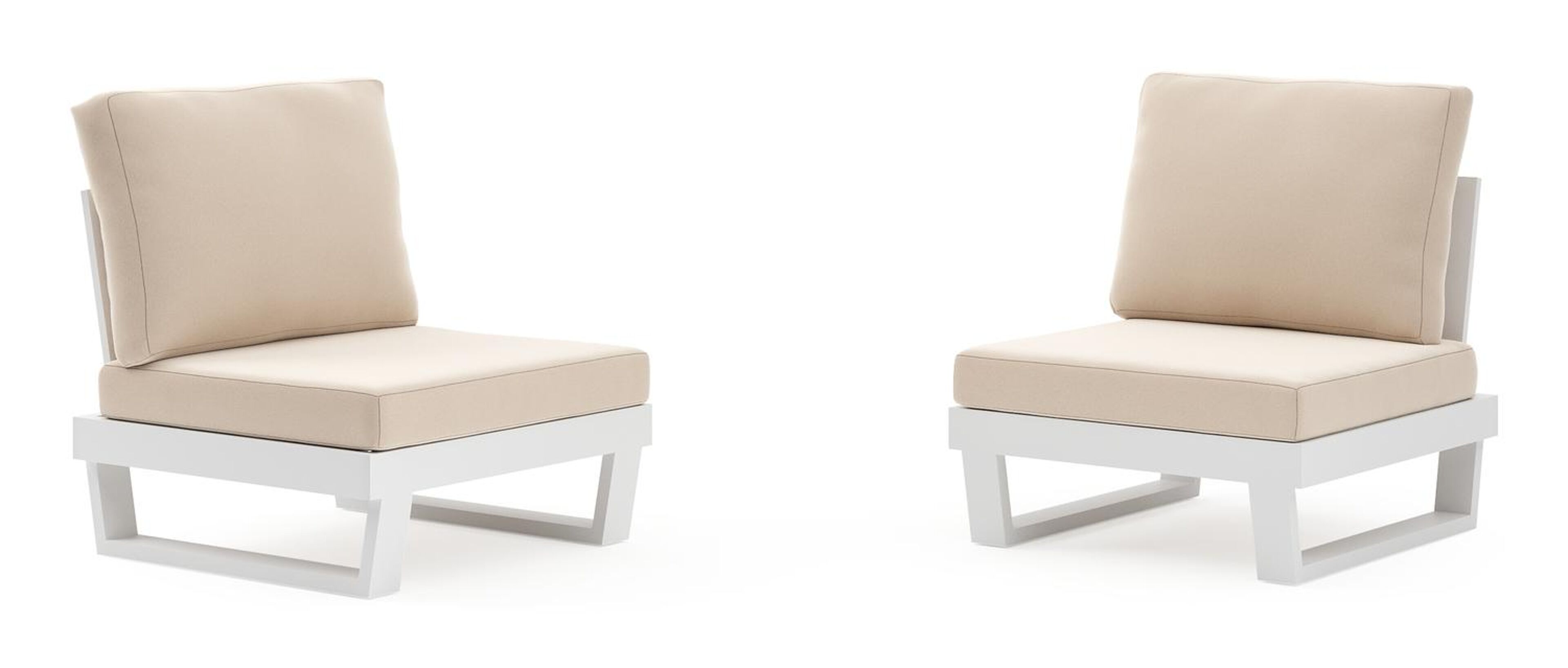 Set van 2 Modica loungestoelen in wit aluminium met natte linen chalk all weather sunbrella® premium kussens