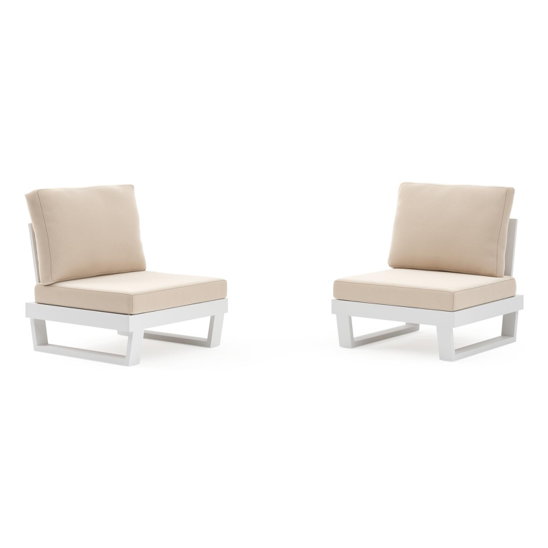 Set van 2 Modica loungestoelen in wit aluminium met natte linen chalk all weather sunbrella® premium kussens