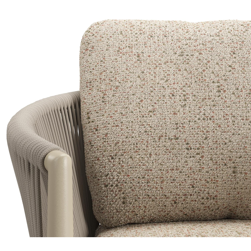 Organo tuinstoel in zwart aluminium en beige verticaal geweven ronde rope met stoelkussen in All Weather Cosytica Bora Jungle