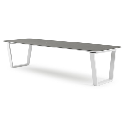 Pagino tuintafel bootvorm in wit aluminium en volkeramiek Calatorao - L 315 x B 115 x H 73 cm