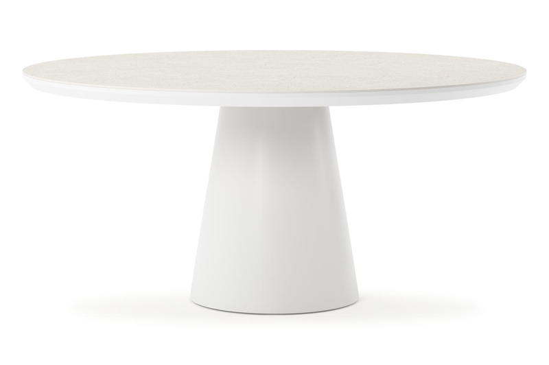 Donato tuintafel in wit aluminium en volkeramiek shilin - Dia. 148 x H 76 cm